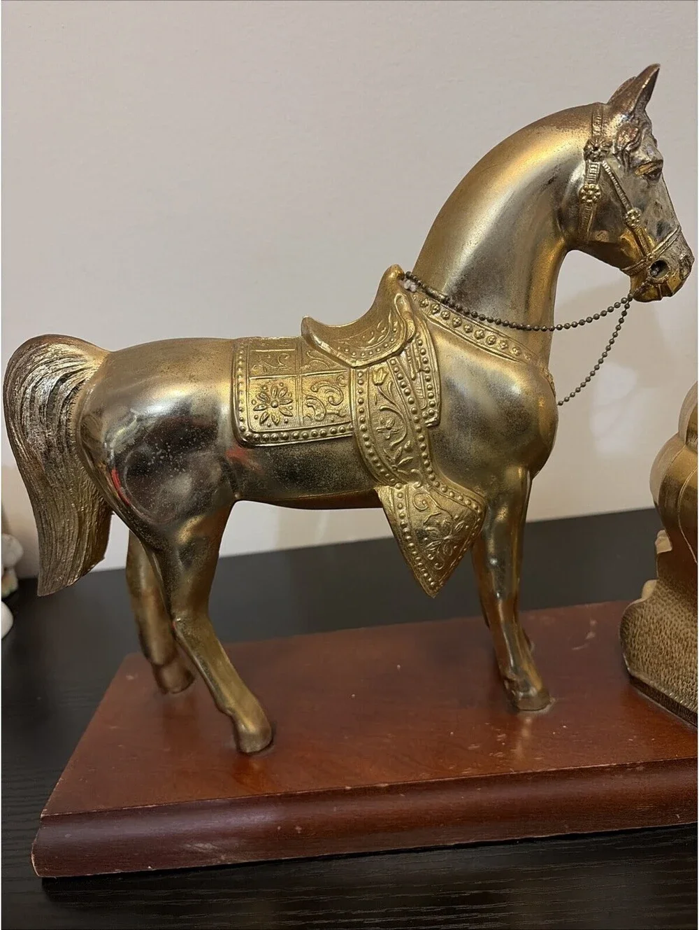 Vtg 1940s United Clock Co. Western Horse Brass Mantel Clock Model 315 Working